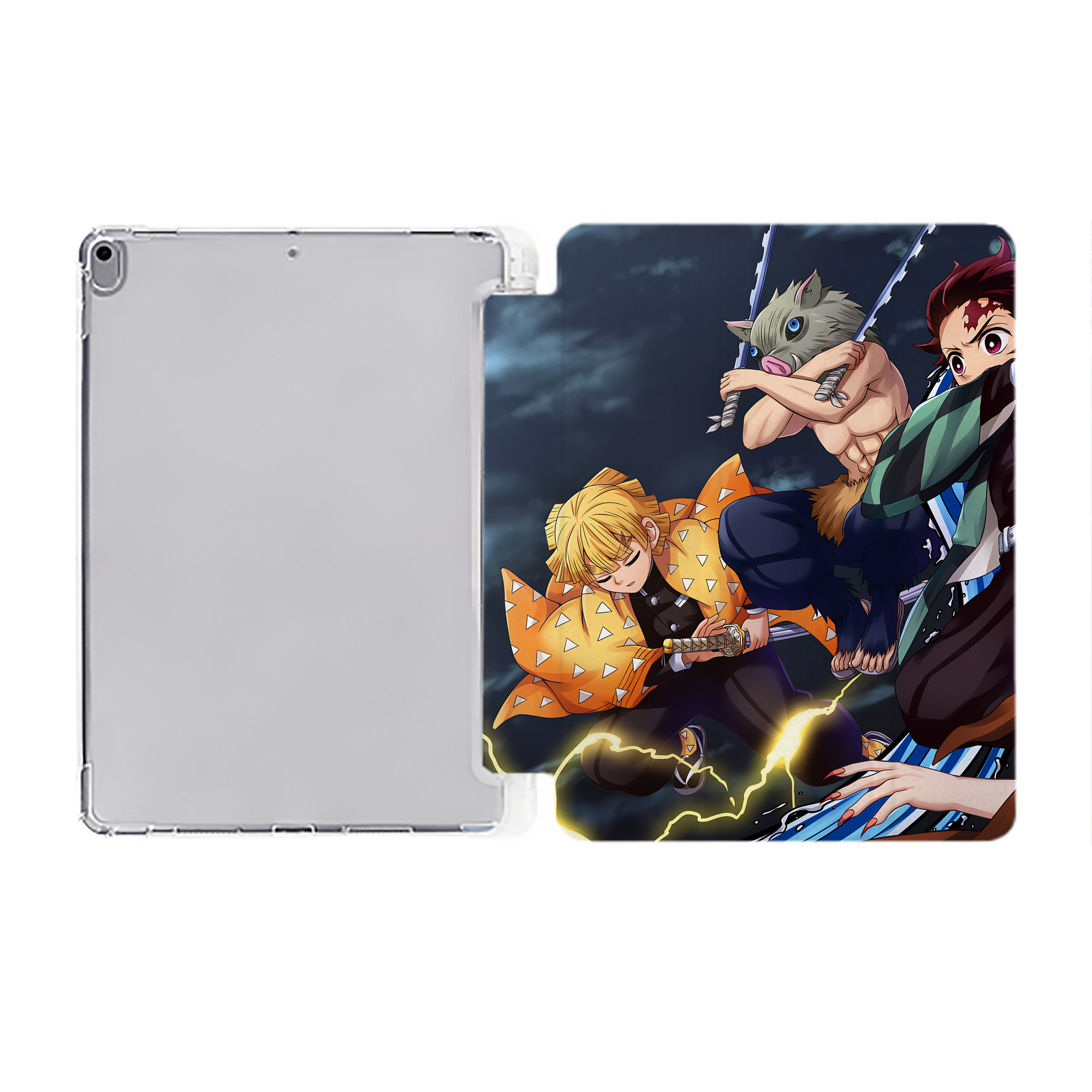 （画像用） 鬼滅の刃（きめつのやいば）竈門 炭治郎／かまど たんじろう Kamado Tanjirou IPad ケース ペン収納付き 三つ折りスタンド PUレザー×シリコン 対応機種9.5/10.5/10.9インチ